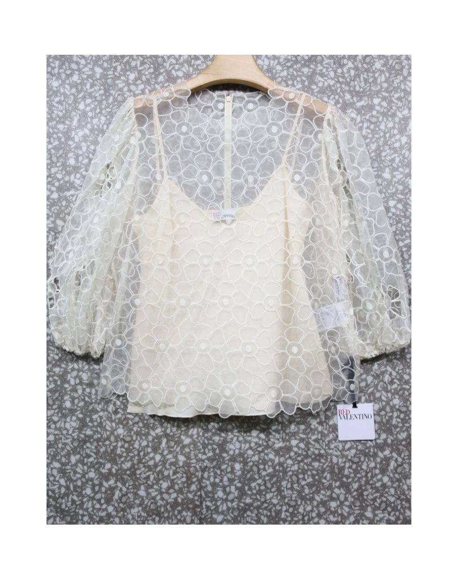 Red Valentino Long-sleeved Suspender Blouse In White