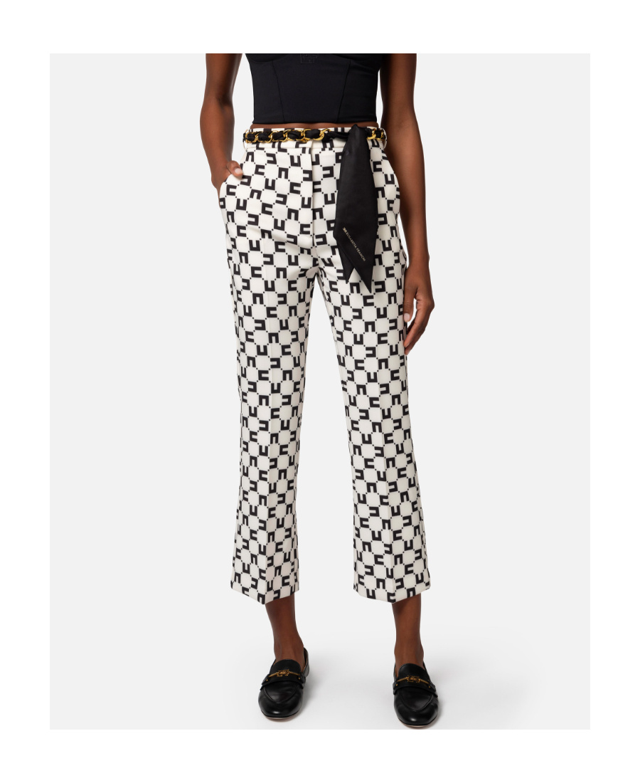 Elisabetta Franchi Monogram-print Bootcut Trousers In White