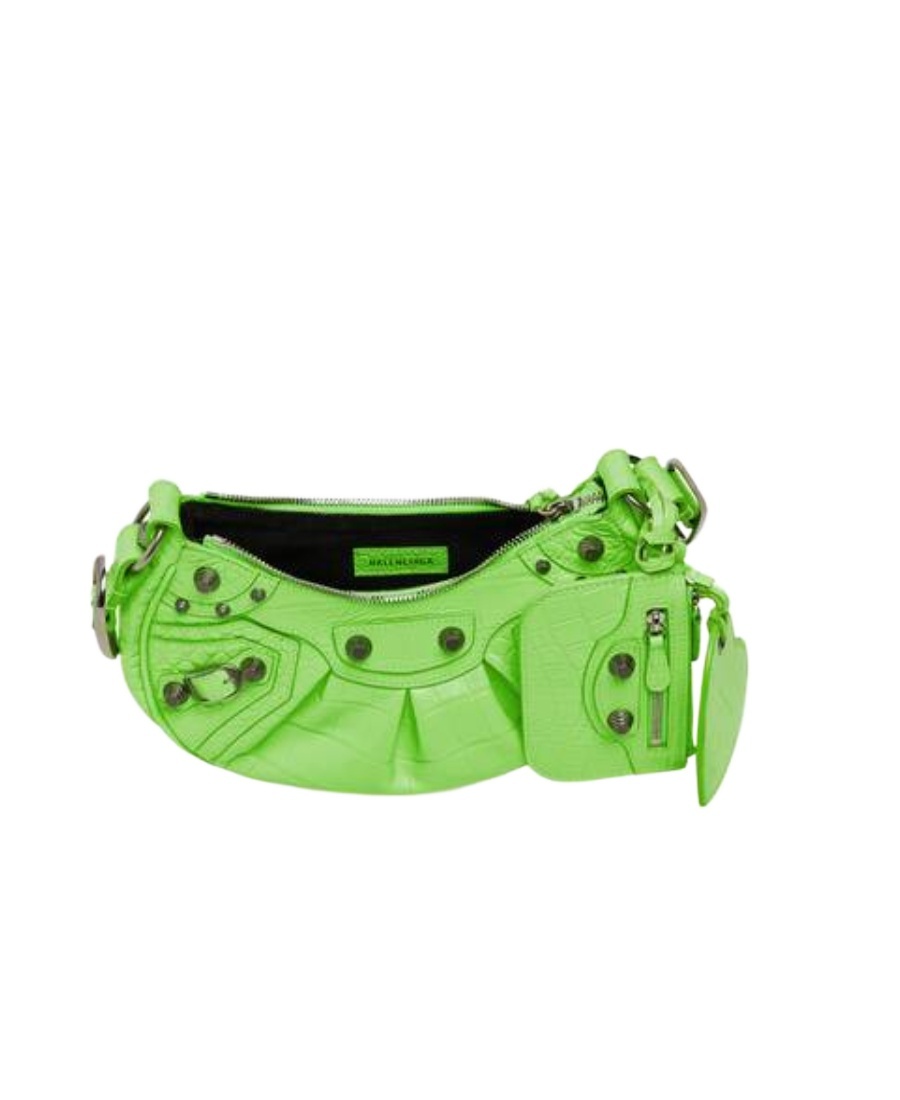 Balenciaga Green Leather Shoulder Handbag With Magnetic Closure And Metal Details In Green