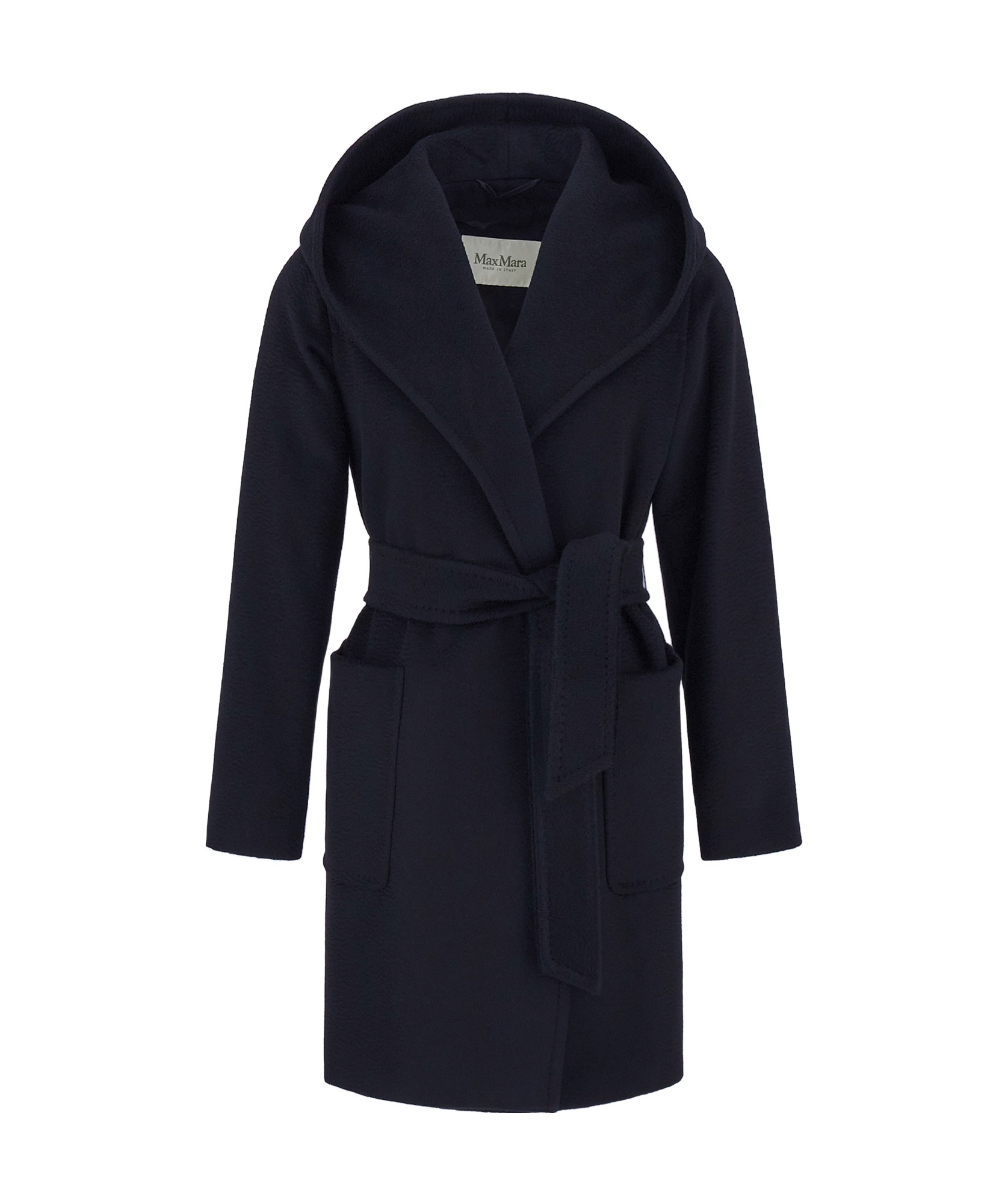 Max Mara Navy Blue Rialto Camel Wool Robe Coat In Black