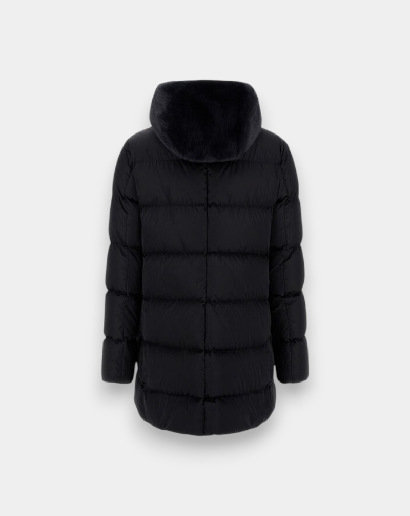Herno A-shape Jacket In Satin And Lady Alternative Fur In Black