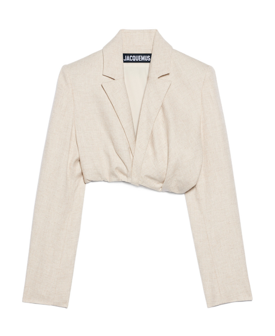 Jacquemus Short Suit Jacket With Crimped Edge In White