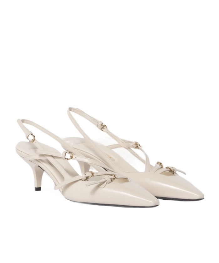 Miu Miu Patent Leather Slingback Pumps With Buckles In Nude