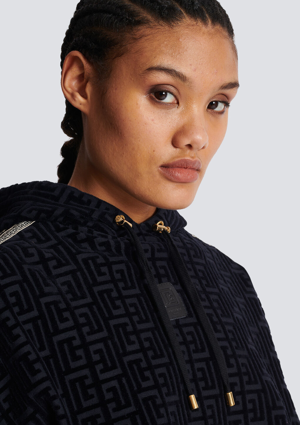 Balmain Monogram-print Cropped Hoodie In Black
