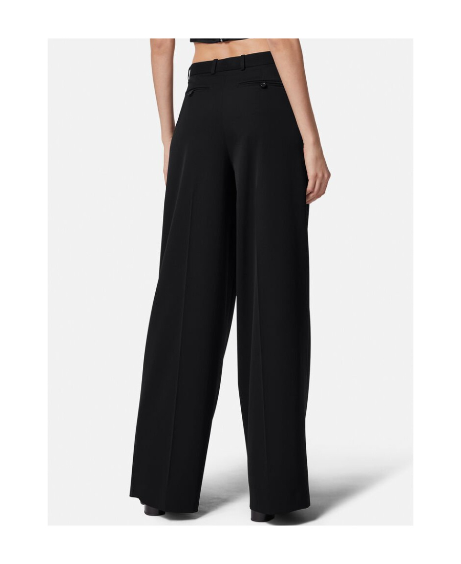 Versace Wide-leg Pleated Trousers In Black