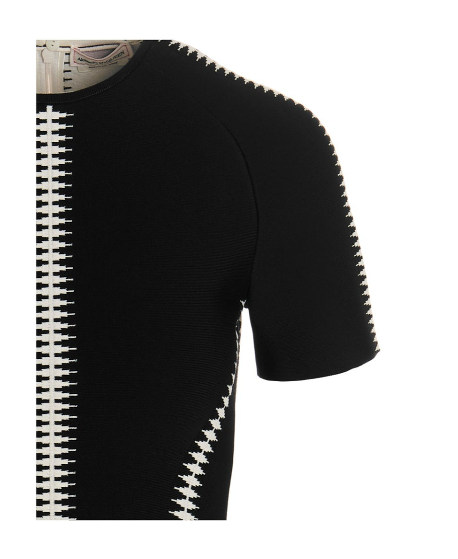 Alexander Mcqueen Spine Jacquard Short-sleeve Dress In Black