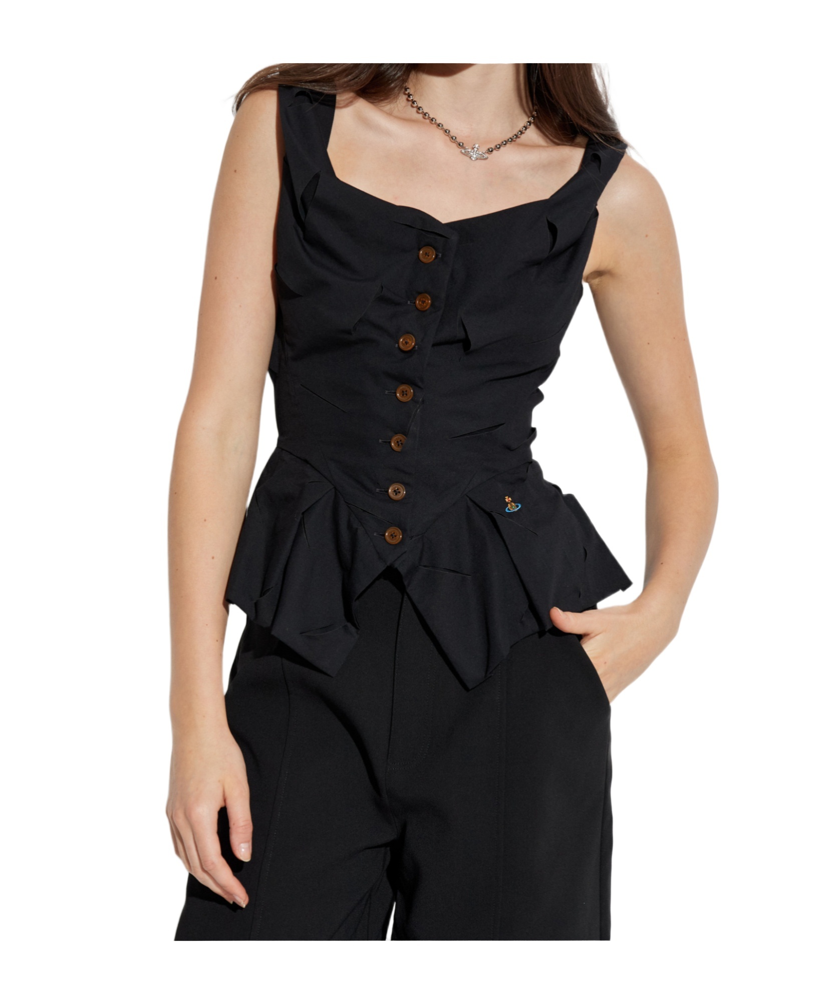Vivienne Westwood Monday Cotton Vest Silhouette Peplum Sleeveless In Black