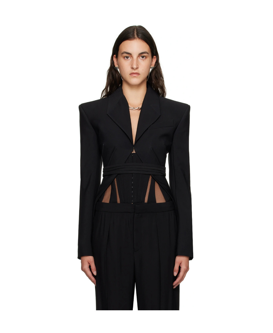 Mugler Tie-fastening Split Blazer In Black
