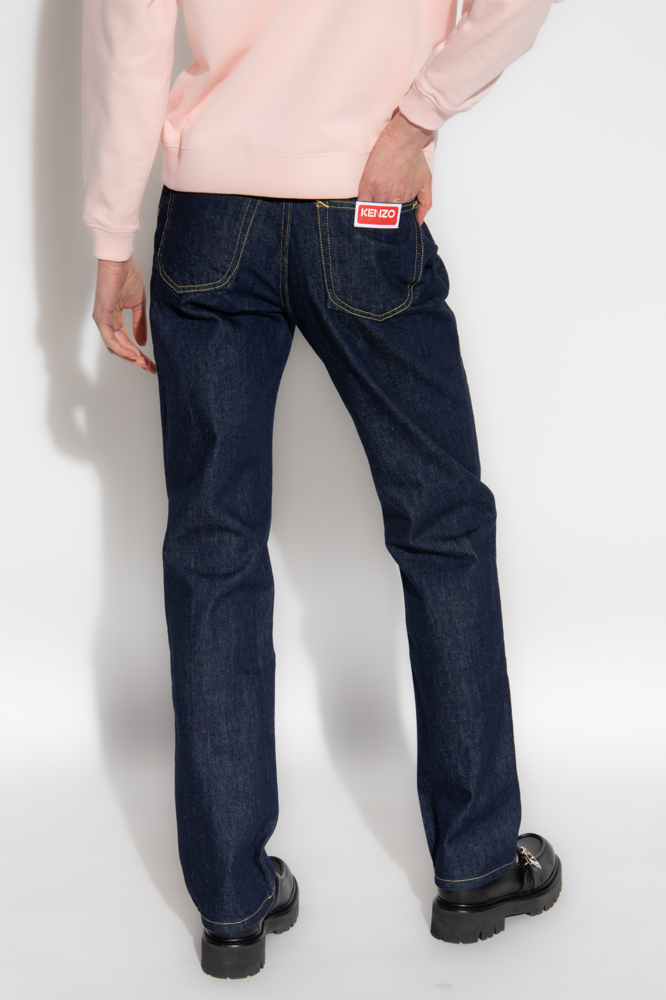 Kenzo Logo-patch High-waisted Jeans In Black
