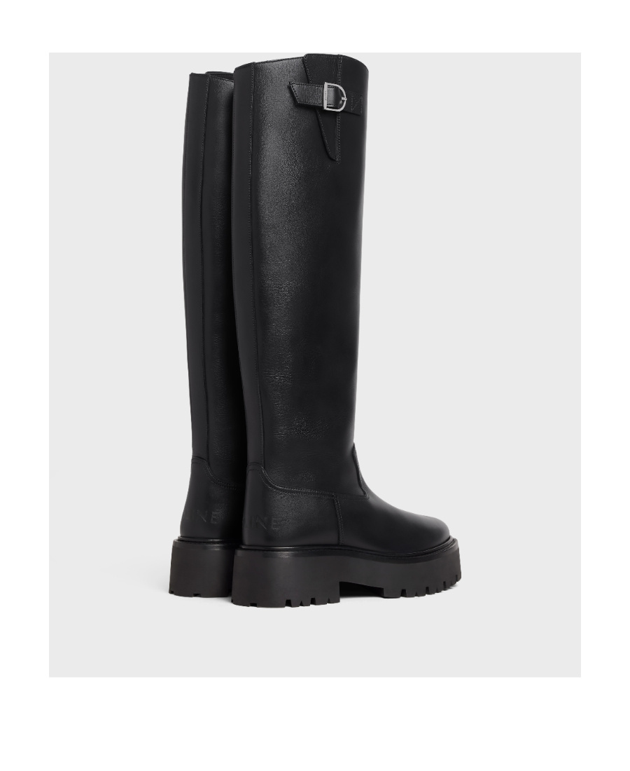 Celine Cow Leather Buckle High Boots In Black