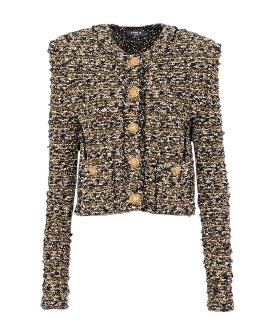 BALMAIN CROPPED LUREX TWEED JACKET