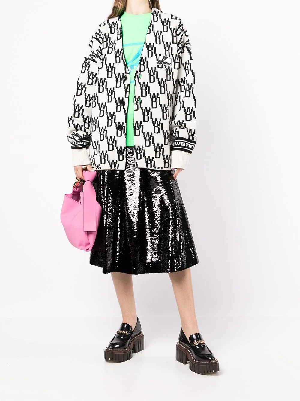 We11 Done Oversized Monogram Cardigan In White