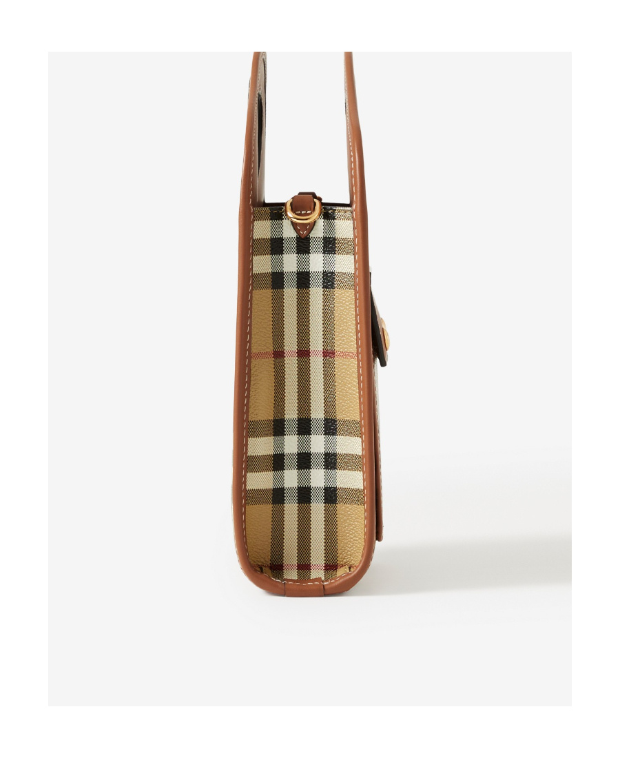 Burberry Woman Printed Canvas And Leather Mini Pocket Handbag In Brown