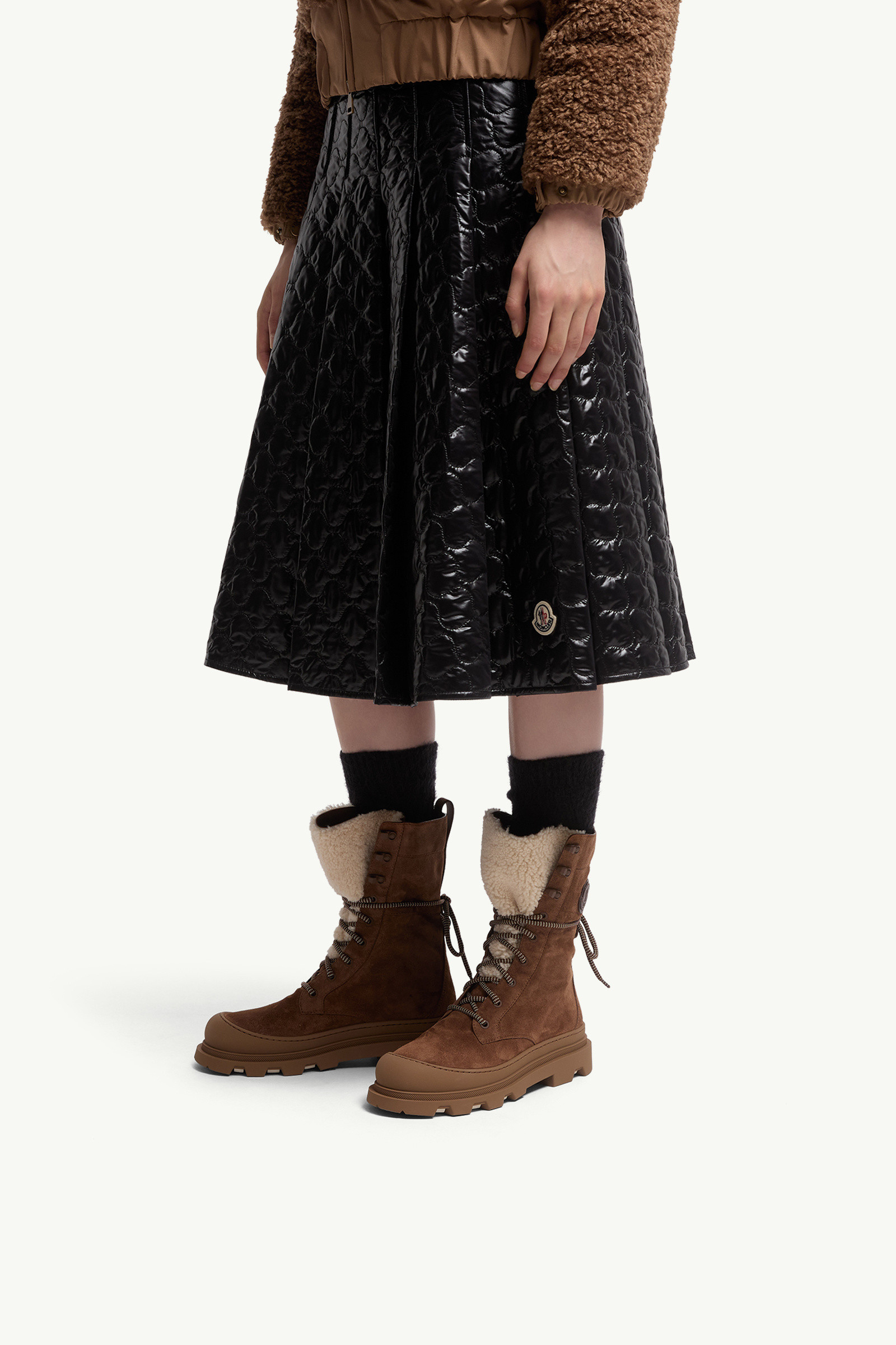 Moncler Vera Shearling Lace-up High Boots In Brown