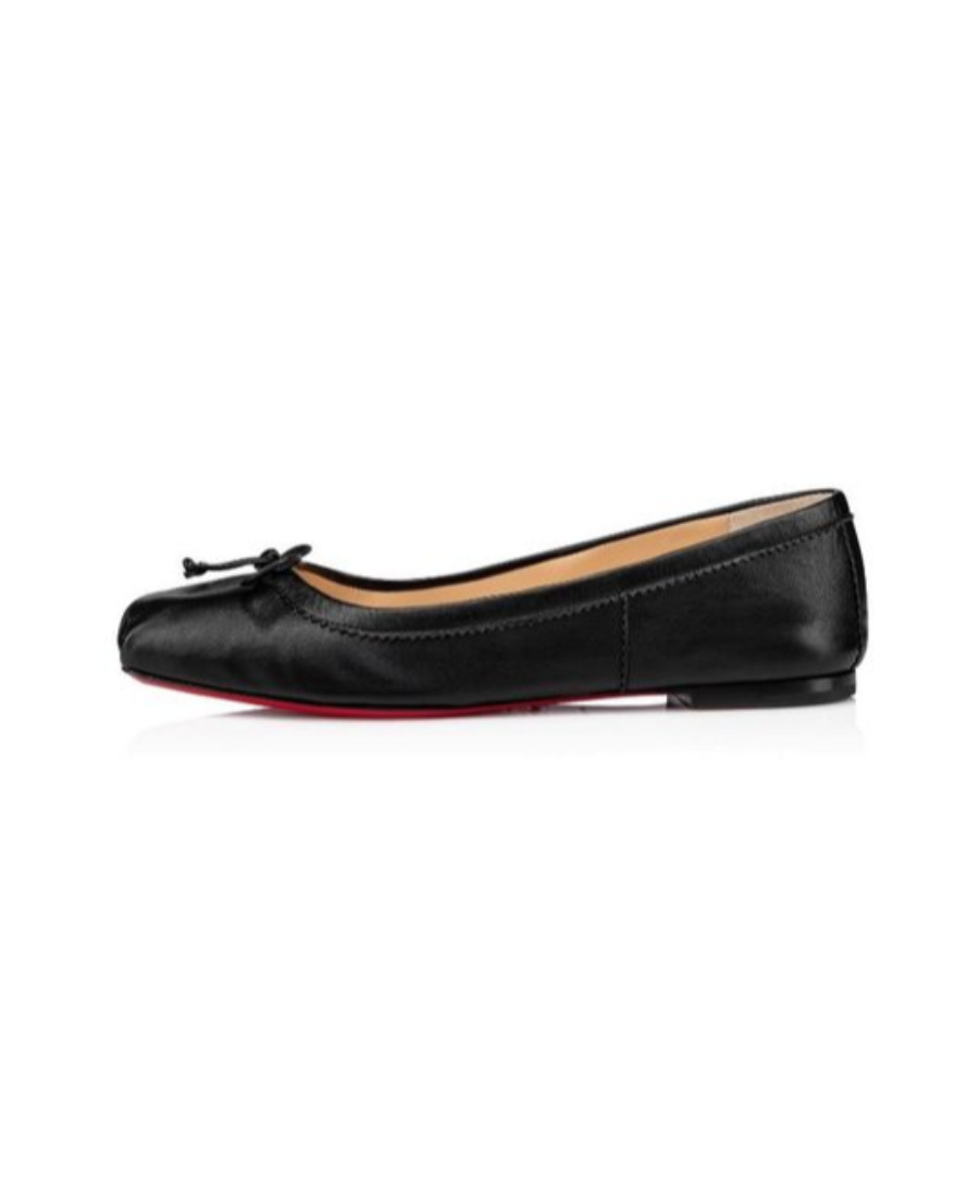 Christian Louboutin Mamadrague Napa Bow Red Sole Ballerina Flats In Black