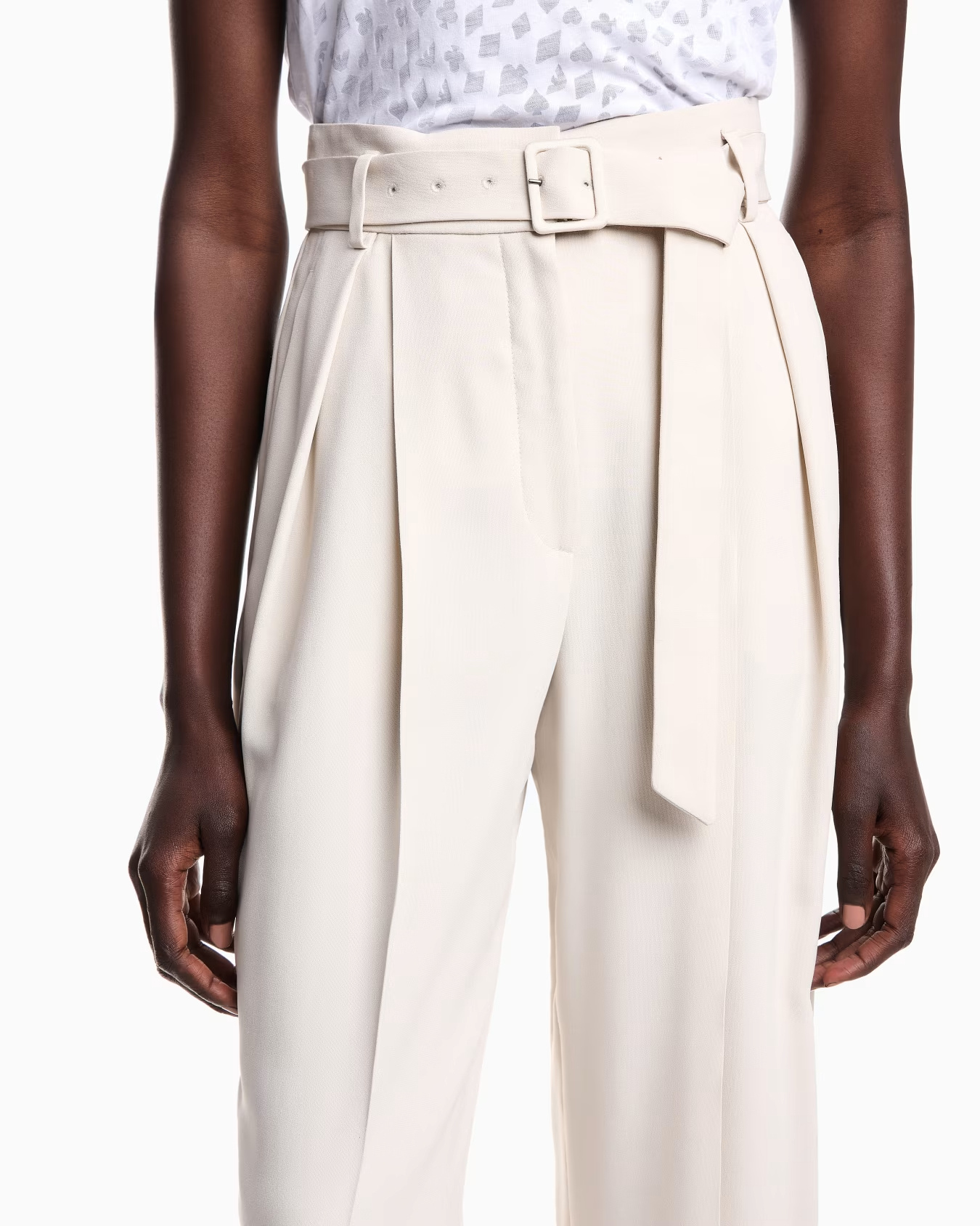 Emporio Armani Envers Satin Trousers With Pleats And Belt In White