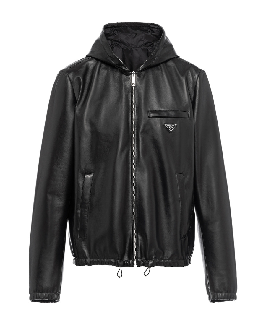 Prada Reversible Blouson In Leather And Re-nylon In Blue