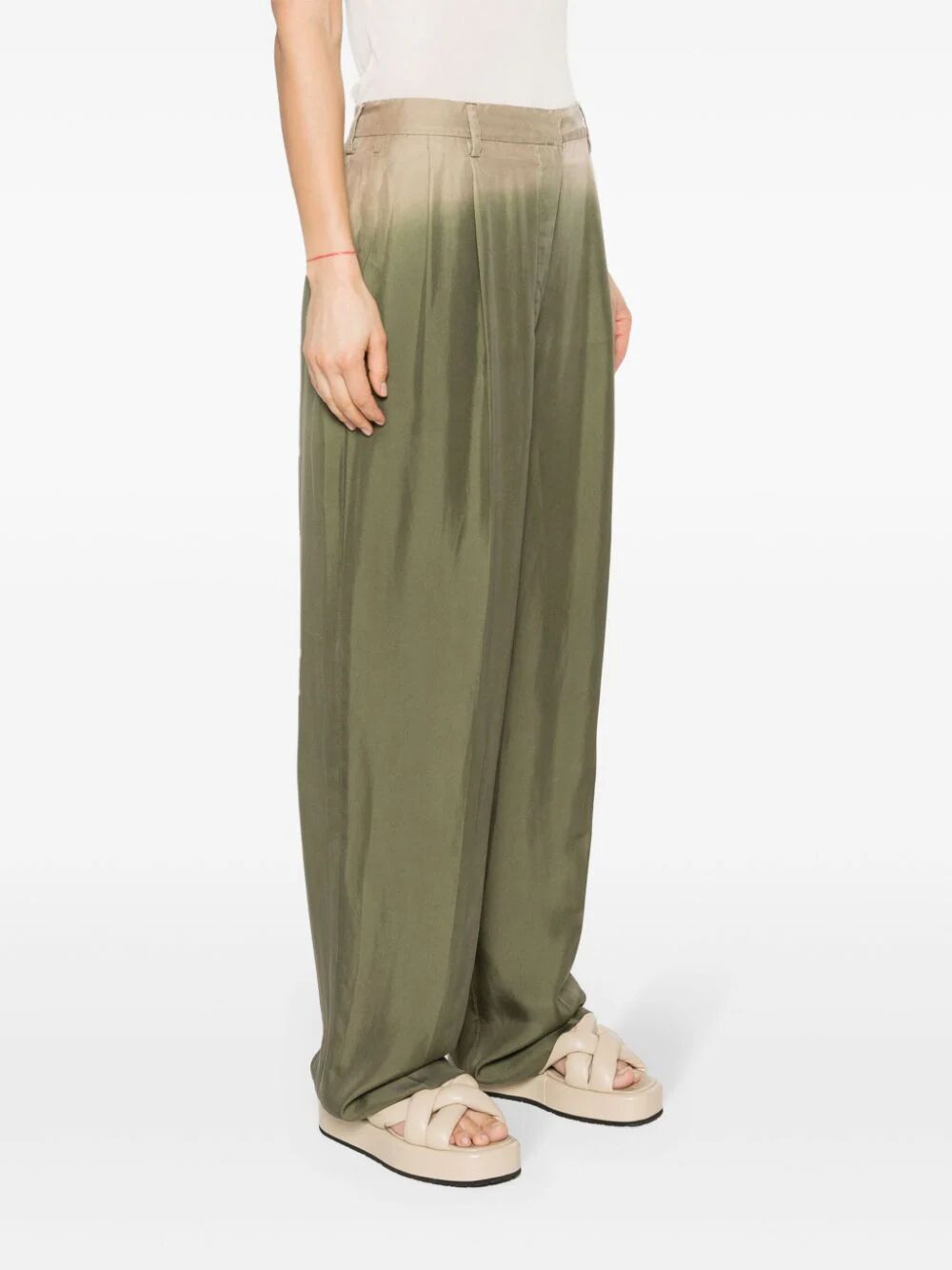 Prada Gradient Pintuck Twill Silk Pants In Military Green