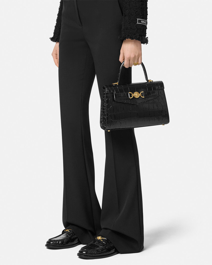 Versace Medusa '95 Crocodile-embossed Tote Bag In Black