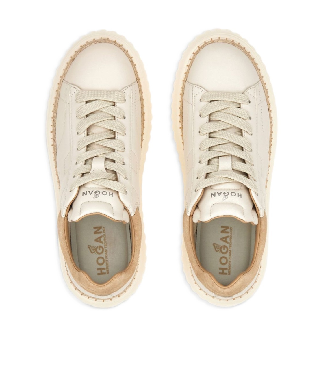 Hogan Ivory Brown Lace-up Sneakers With Textured Sole In Neutral