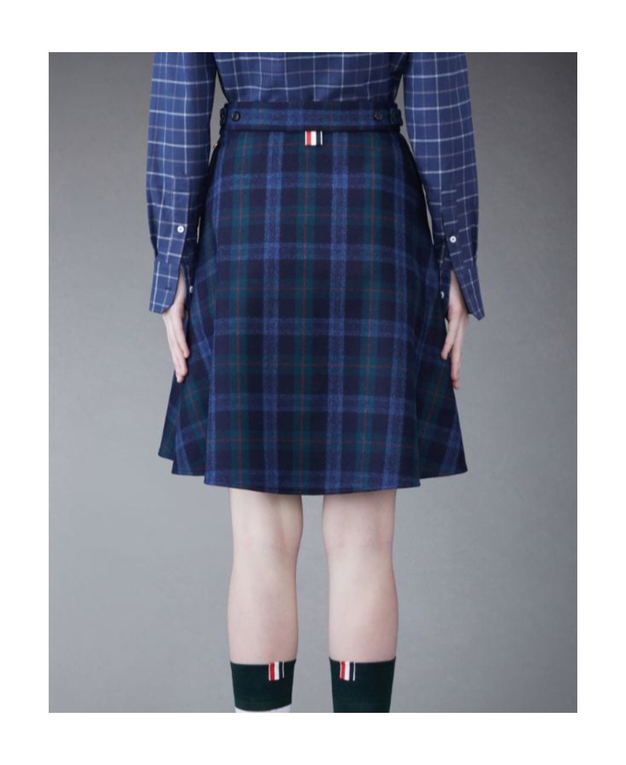 Thom Browne A-line Check-pattern Skirt In Blue