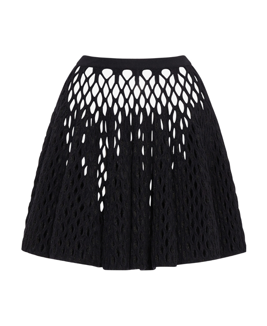 Alaïa Cage Openwork Pleated Mini Skirt In Black