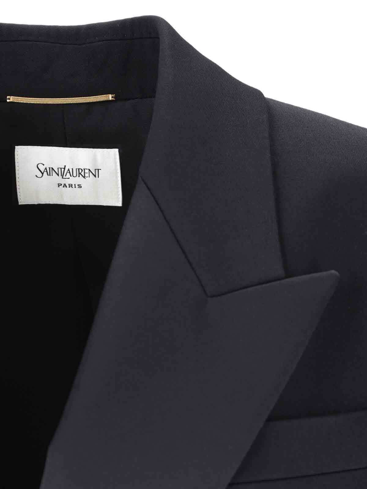 Saint Laurent Double-breasted Long-sleeved Blazer In Black