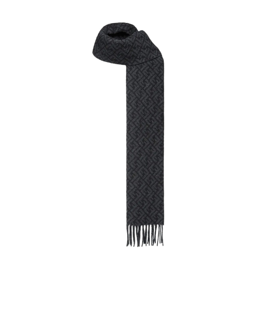 FENDI FF-MOTIF KNITTED FRINGE-TRIM SCARF 