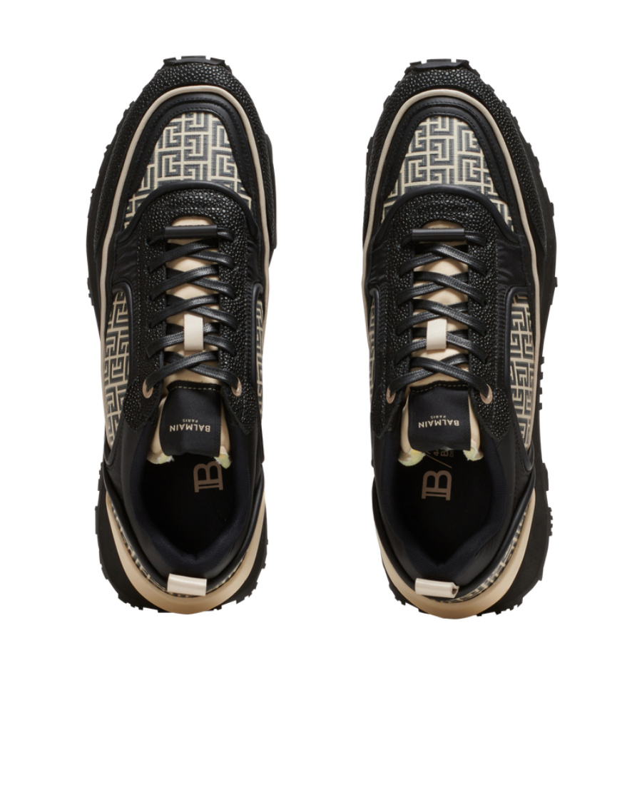 Balmain Monogram Panelled Sneakers In Black