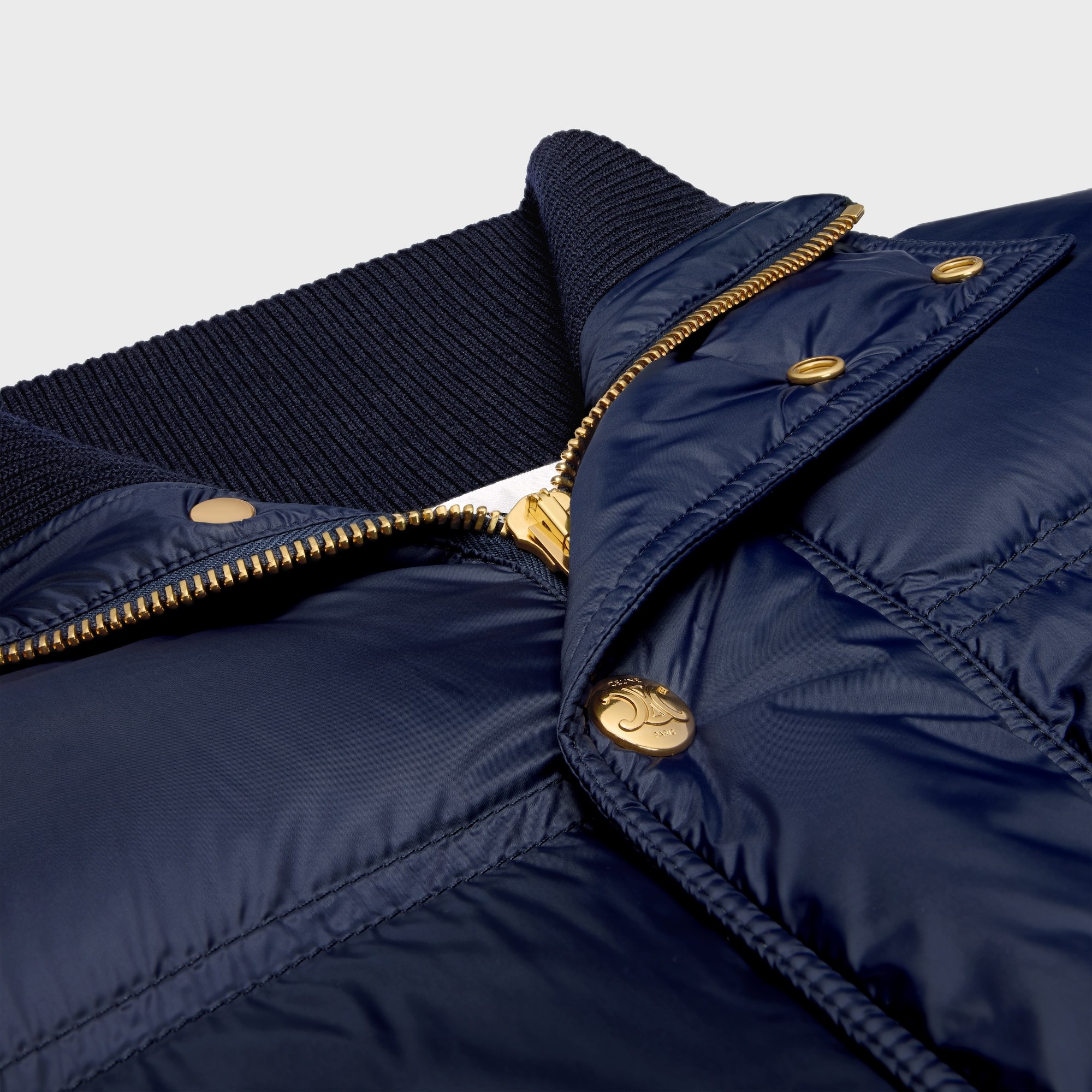 Celine Women Light Soft Down Jacket With Triomphe Patch In Blue