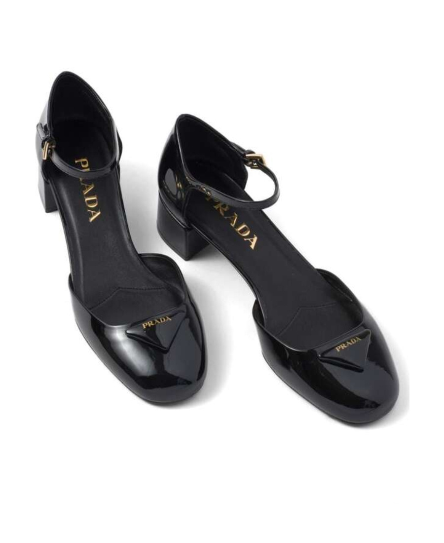 Prada Womens Black Brand-plaque Patent-leather Mary Jane Courts