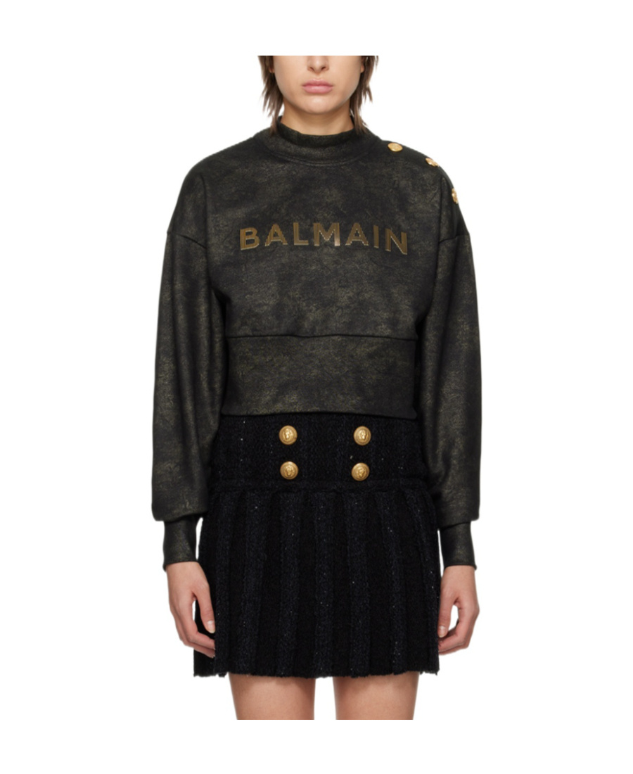 Balmain Logo-embossed Cropped Sweatshirt In Black