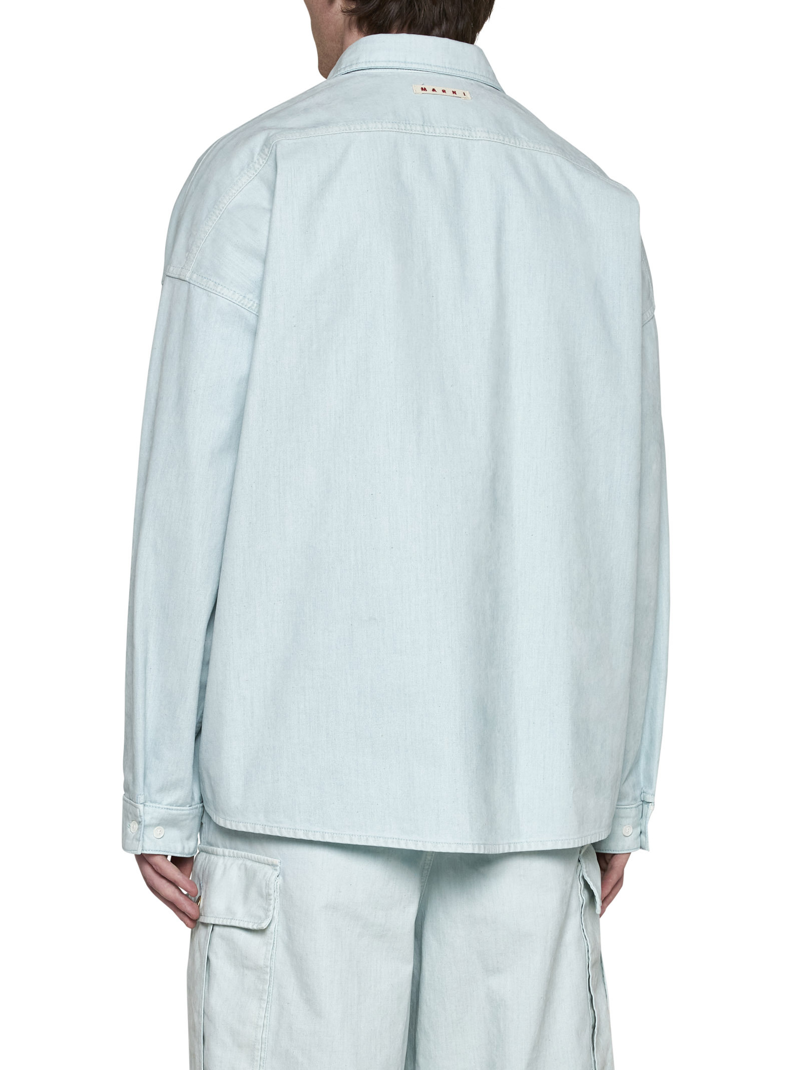 Shop Marni Flocked-finish Denim Shirt In Blue