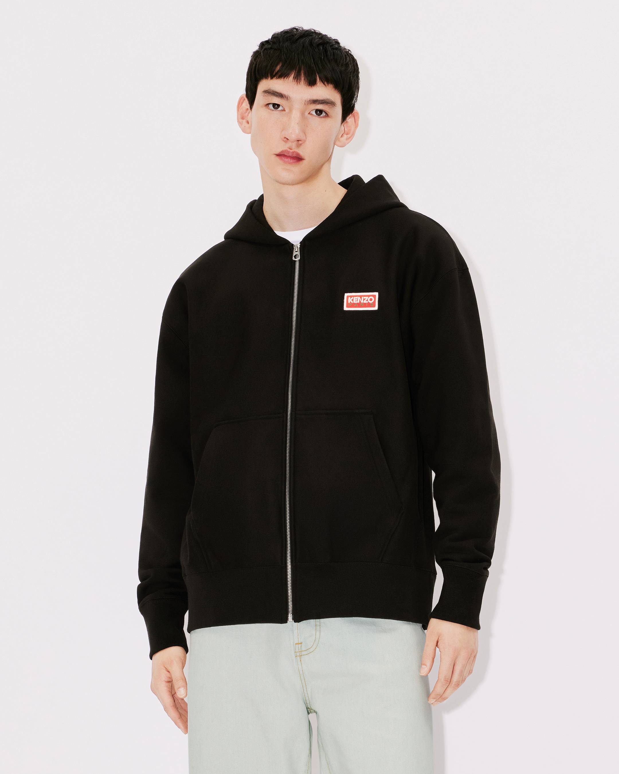Kenzo Logo-embroidered Stretch-cotton Hoodie In Black