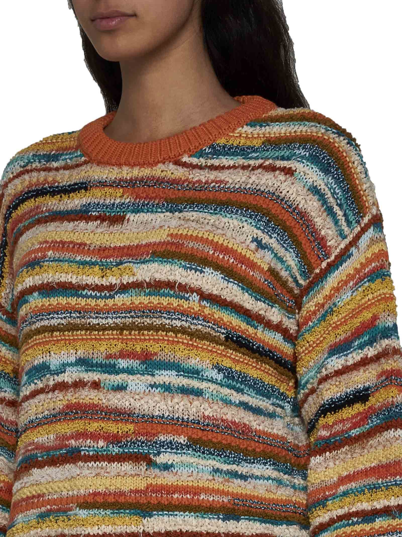 Alanui Madurai Striped Open-knit Cotton-blend Sweater In Brown