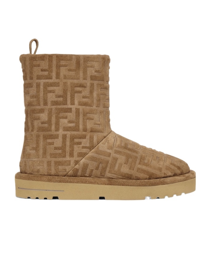 FENDI BROWN FF CHAMOIS LOW BOOTS 