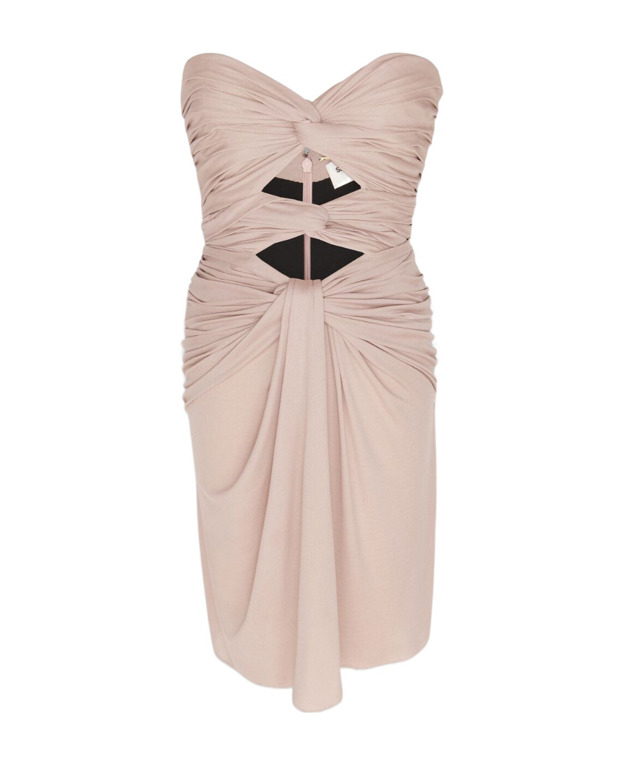 Saint Laurent Strapless Gathered-detail Dress In Nude