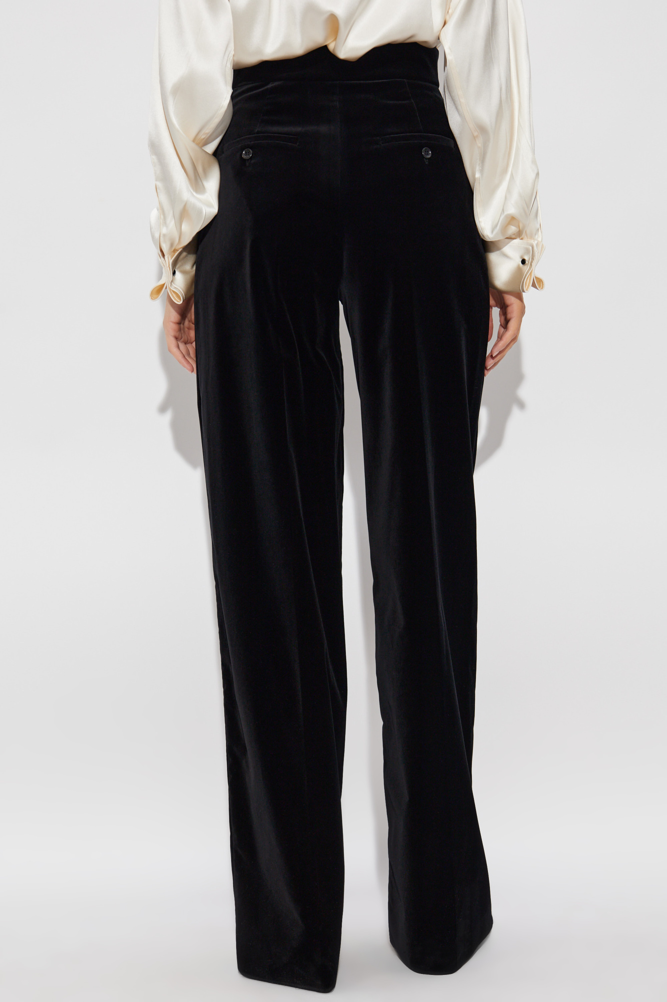 Max Mara High Waist Velvet Wide Leg Trousers In Black