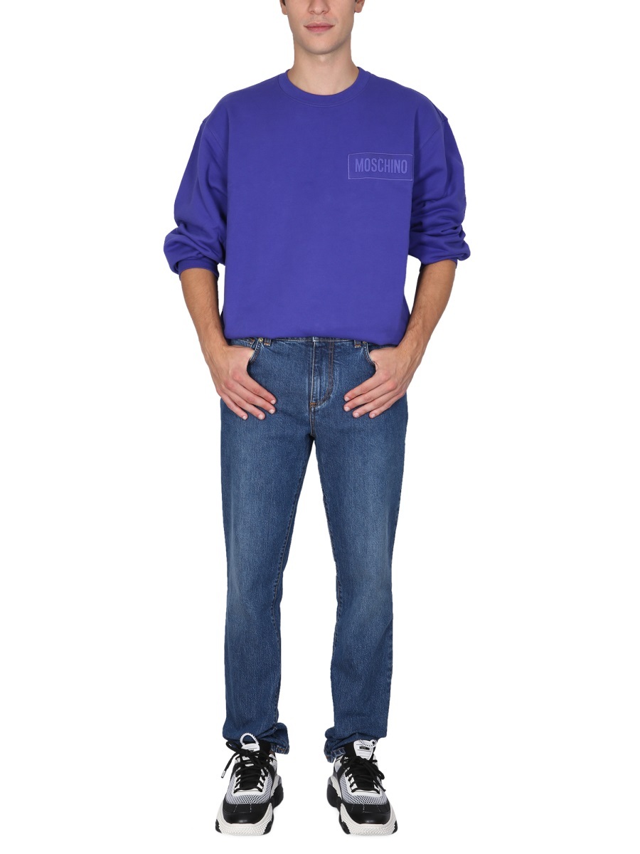 Moschino Couture Sweatshirt With Logo Patch In Blue