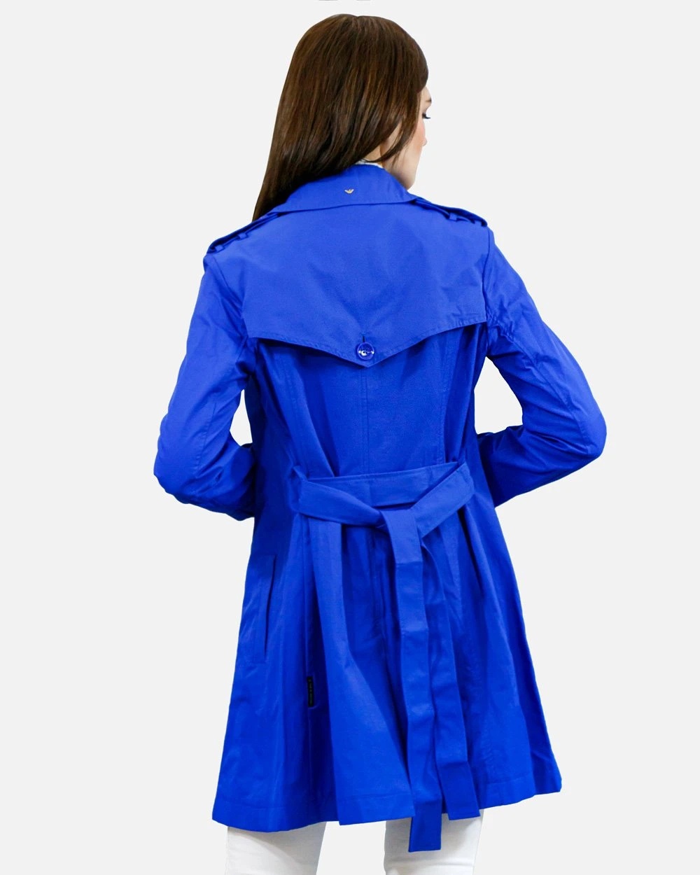 Armani Jeans Double-breasted Medium-length Trench Coat In Blue