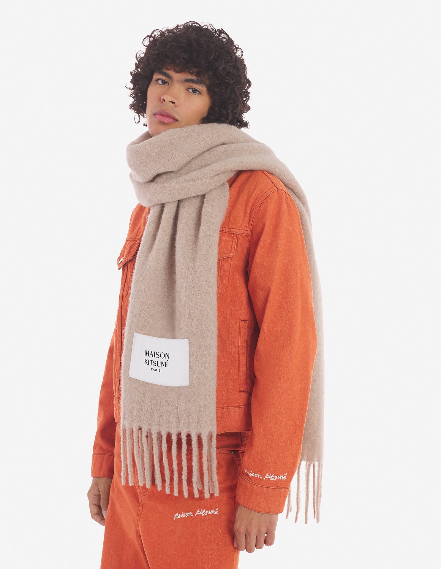 Maison Kitsuné Alpaca Wool-blend Brushed Scarf In Nude