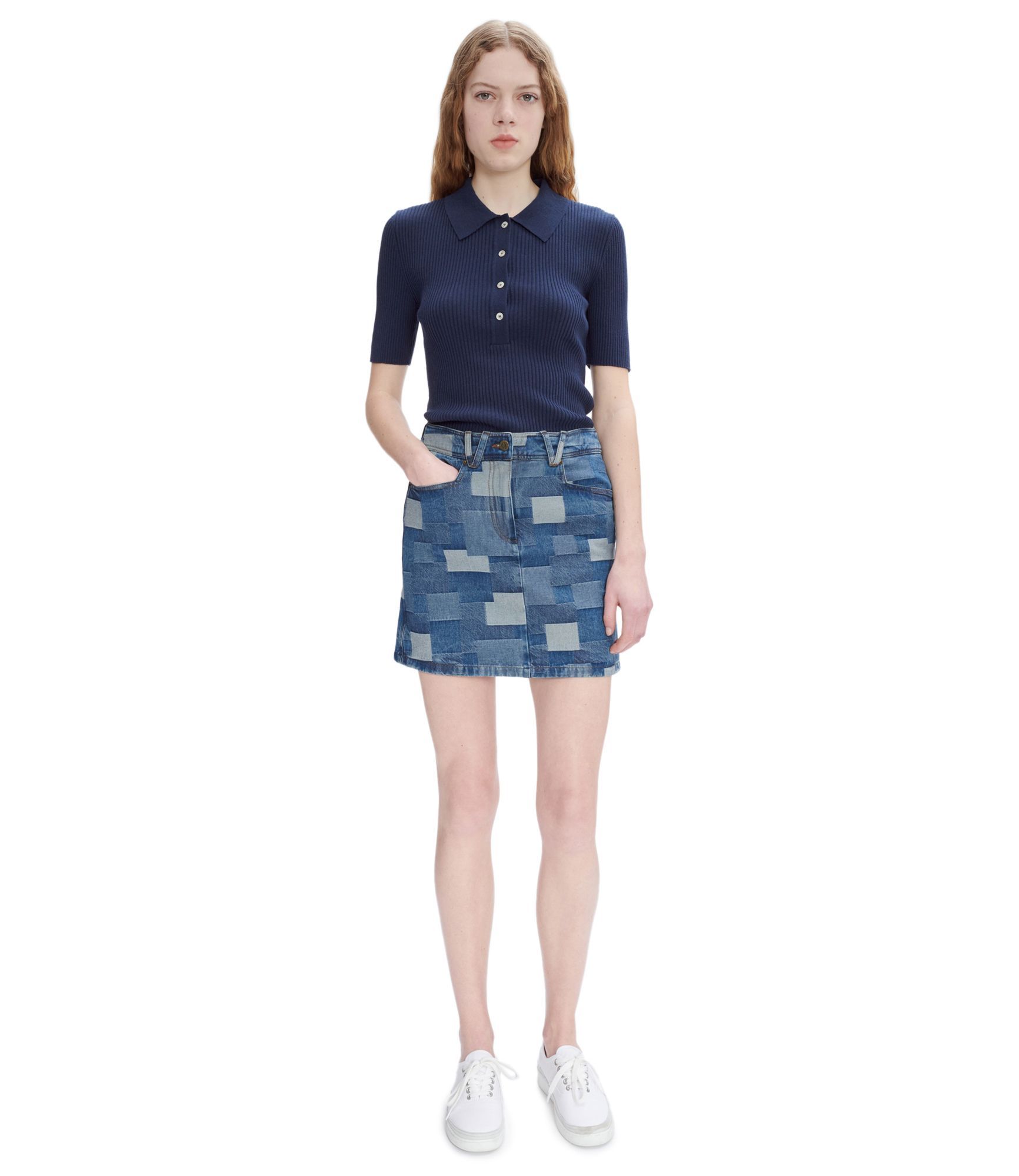Apc Patchwork V-belt Mini Skirt With Front Pockets In Blue