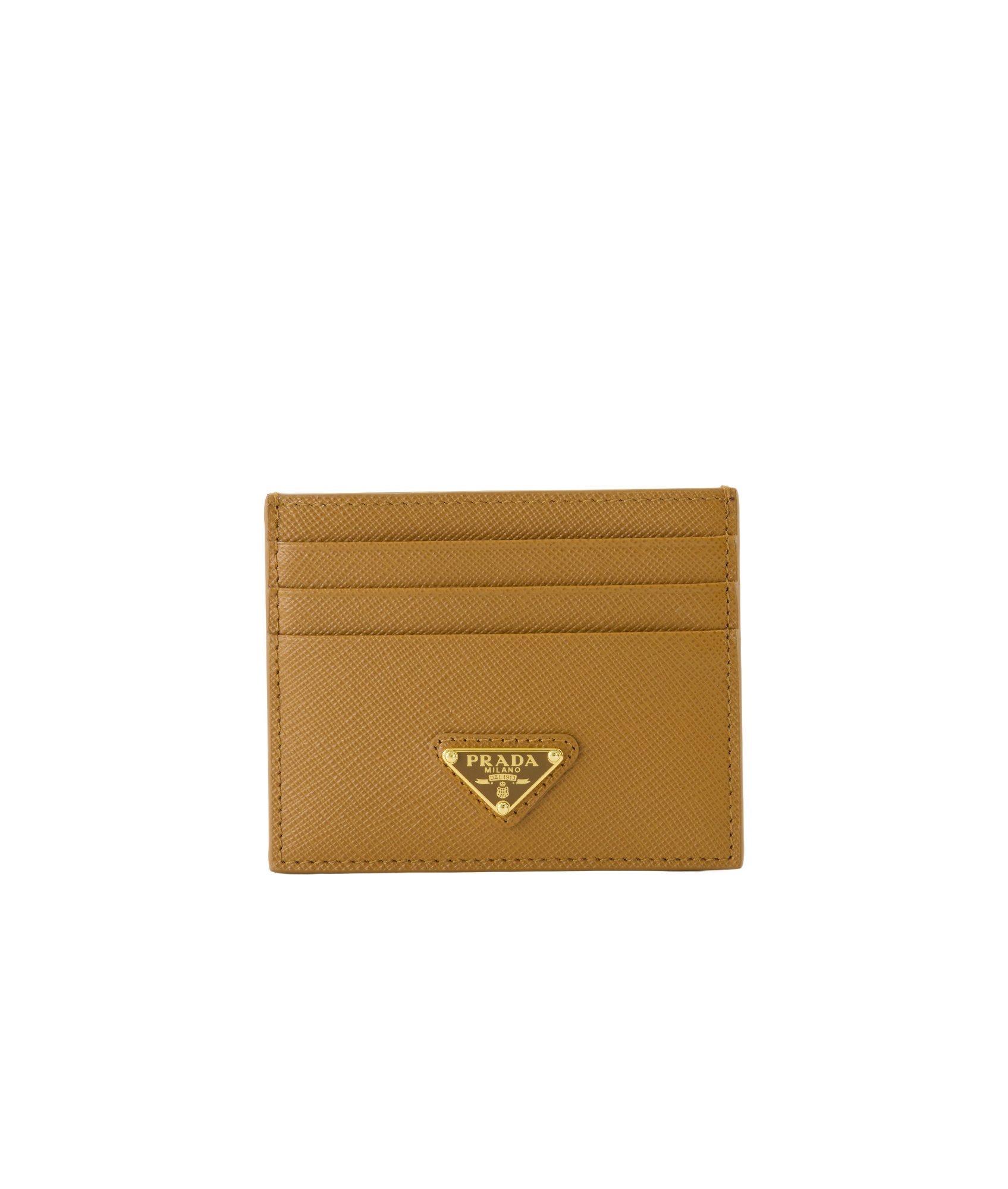 Prada Triangle Logo Saffiano Leather Cardholder In Brown