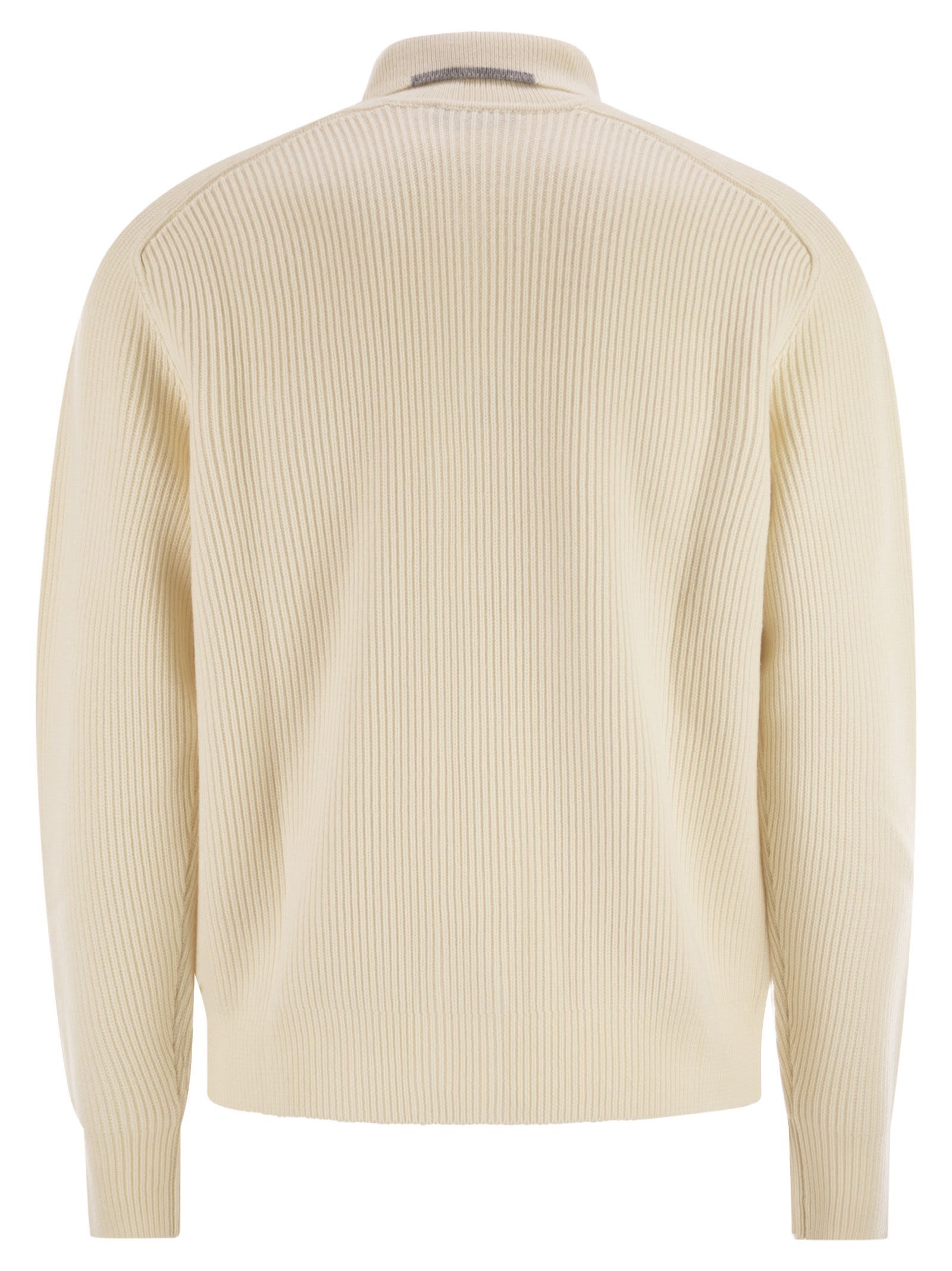 Peserico English Ribbed Wool Cardigan In Neutral