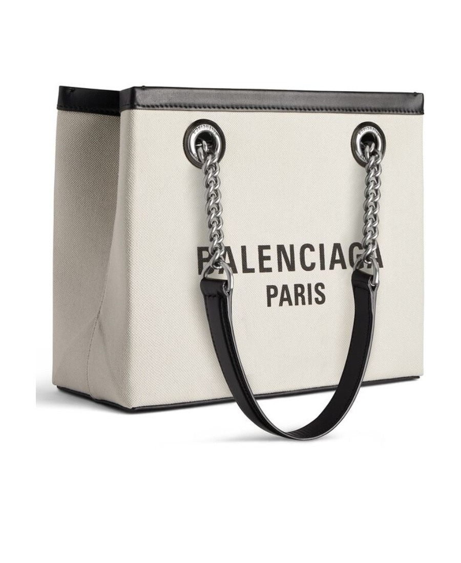 Balenciaga Ivory Canvas M Duty Free Shopping Bag In Black
