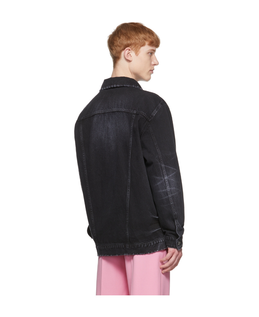 We11 Done Lapel Long-sleeved Denim Coat In Black