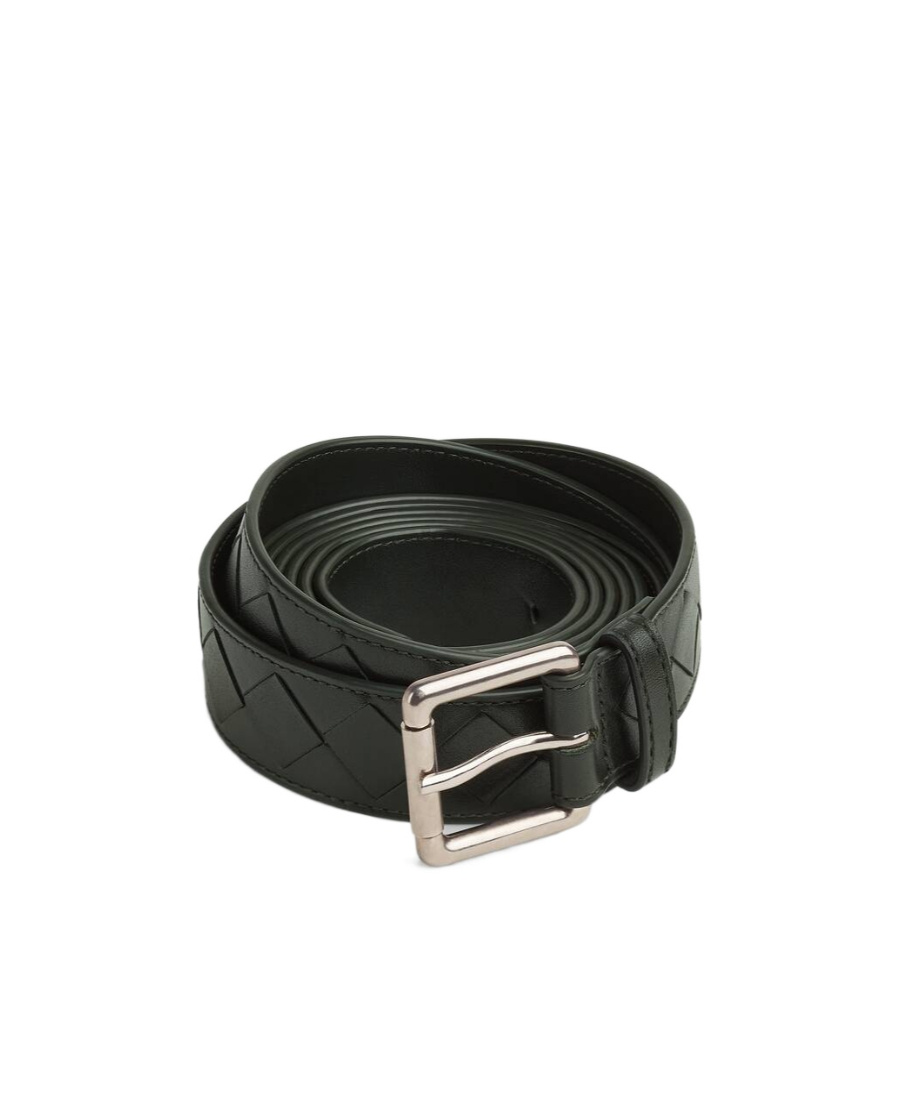 Bottega Veneta Signature Weave Buckle Belt In Black