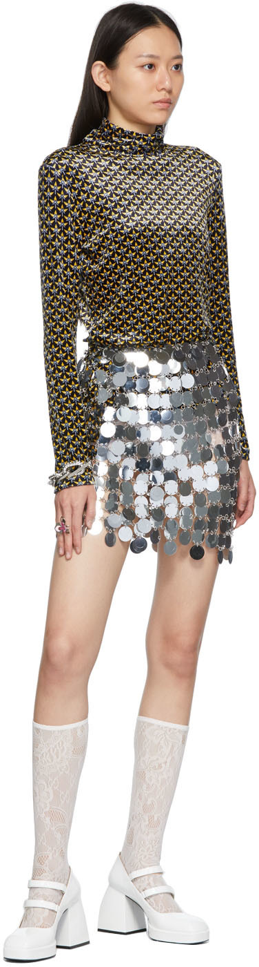 Rabanne Round Sequin Silver Polyester Mini Skirt In Black