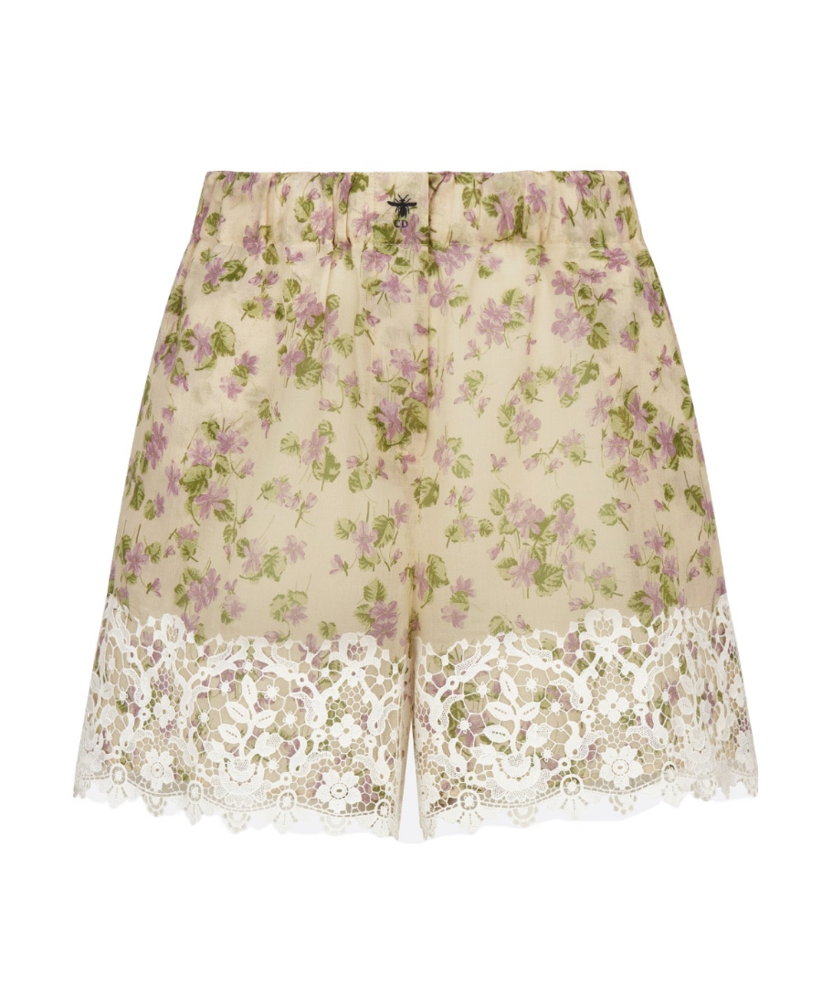 Dior Christian Floral Printed Lace Detailed Shorts In Nude
