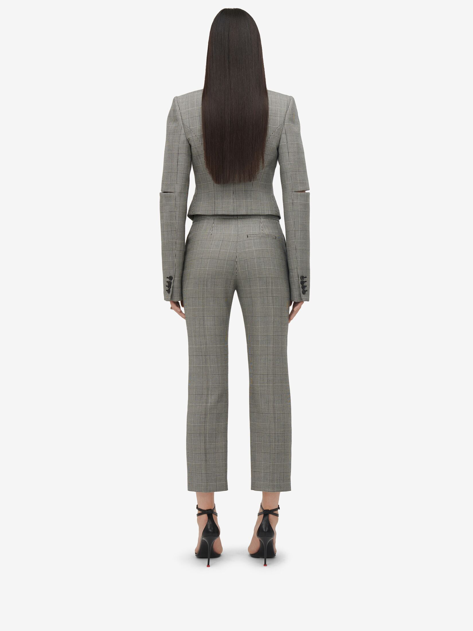 Alexander Mcqueen Checked Cropped Wool Trousers In Gray